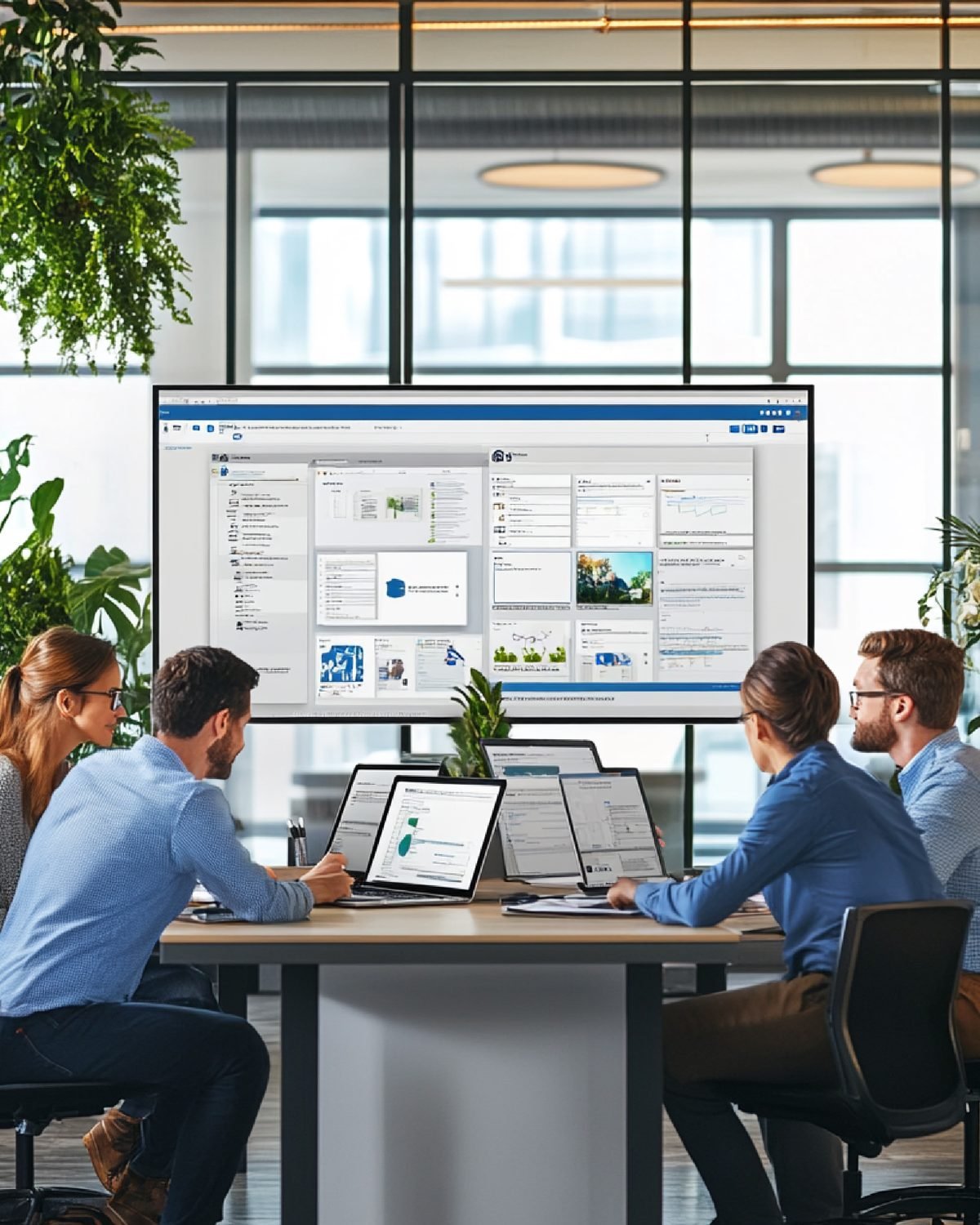 A sales team reviewing a pipeline report together