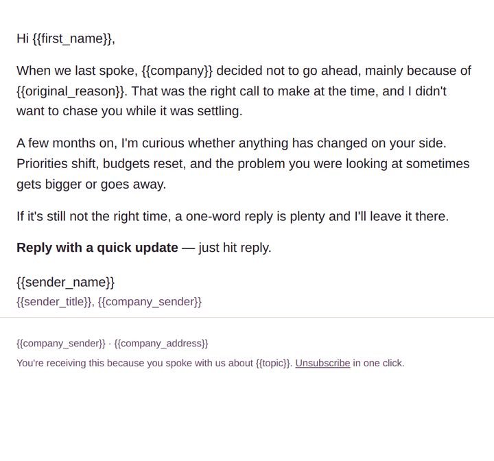 First email in the Closed-Lost Revival pack