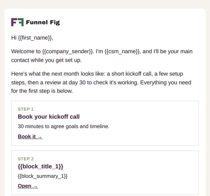 First email in the Customer Onboarding pack