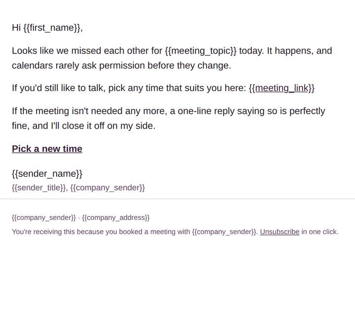 First email in the Demo No-Show & Meeting Follow-up pack