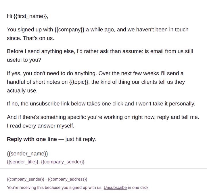 First email in the Dormant Database Reactivation pack