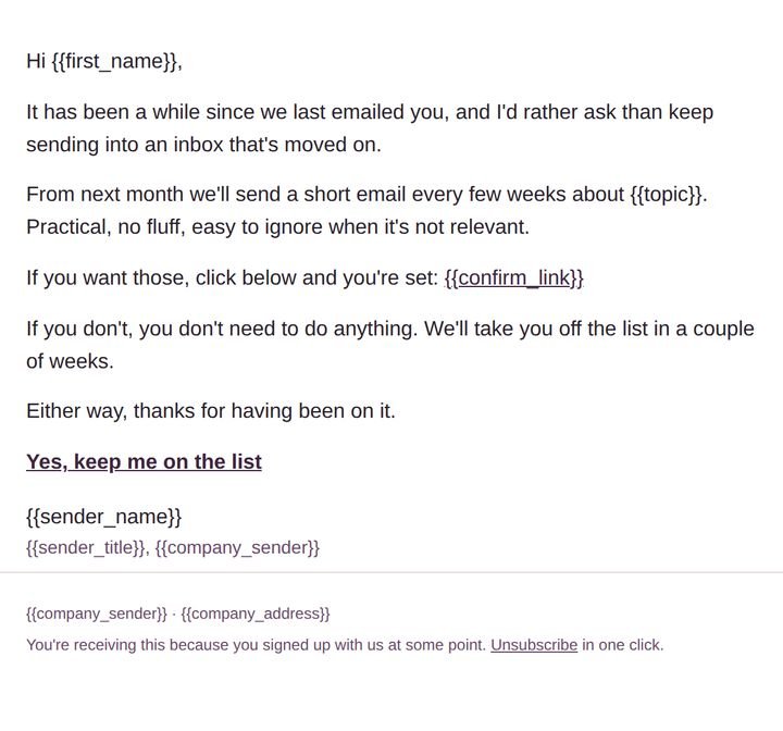 First email in the Re-permission Sequence pack