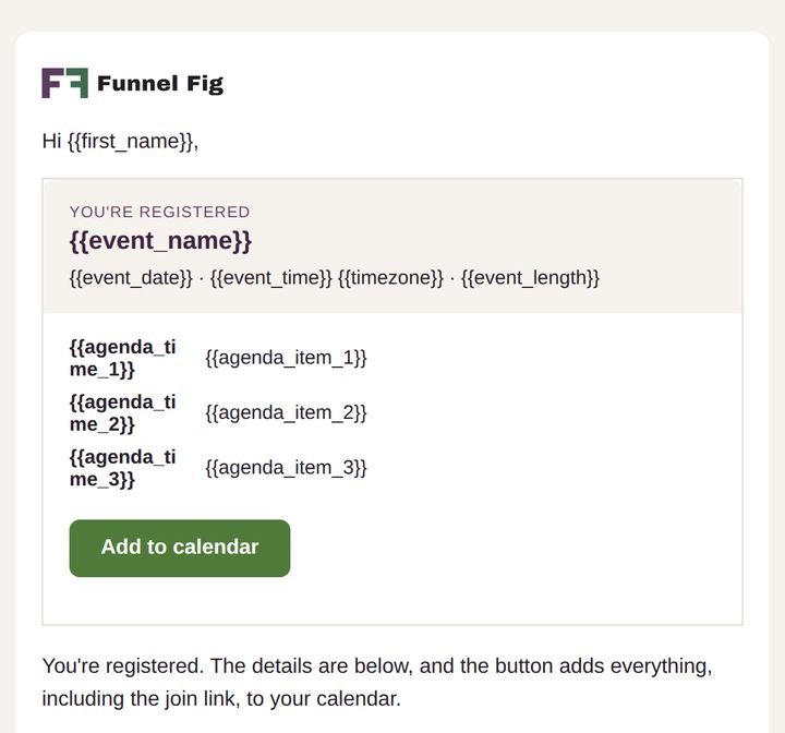 First email in the Webinar Registration & Reminders pack